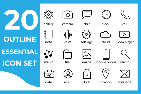 20 Outline Essential Icon Pack Vector Graphics Review
